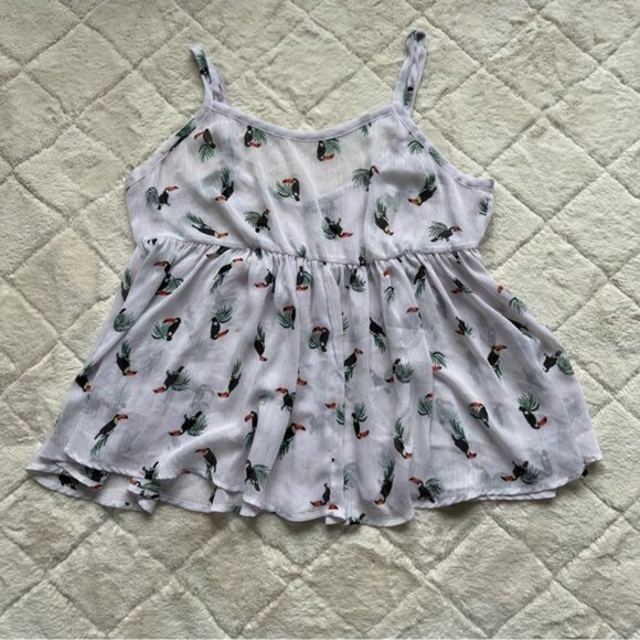 Torrid | Chiffon Peplum Toucan Print Babydoll Tank | Size 00 - Picture 4 of 11
